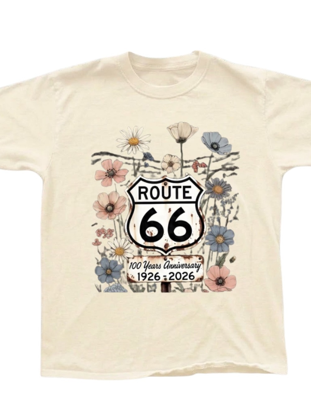 Route 66 100th Anniversary Floral Tee - Cream